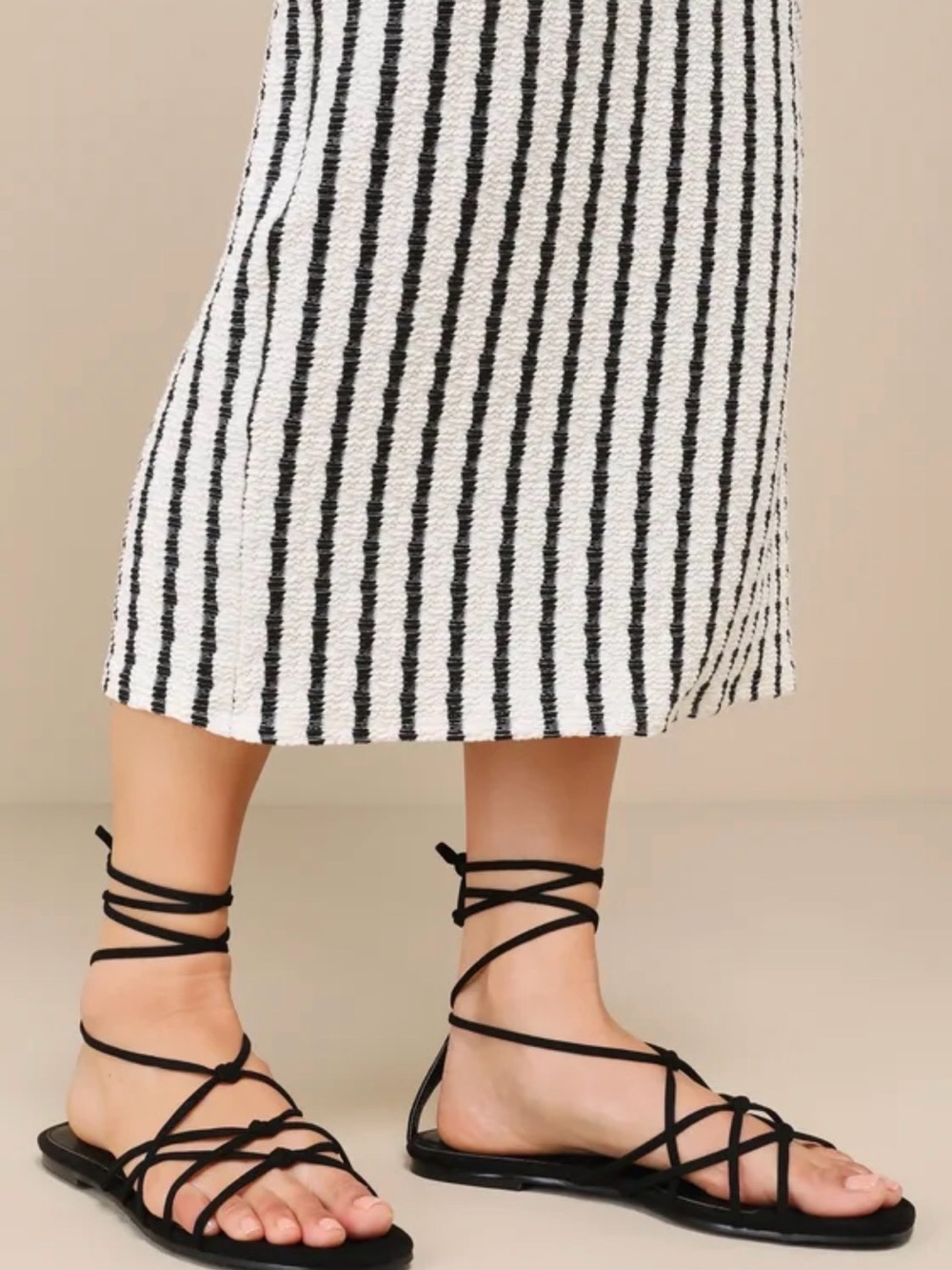 Black Lace-Up Flat Sandals - Women